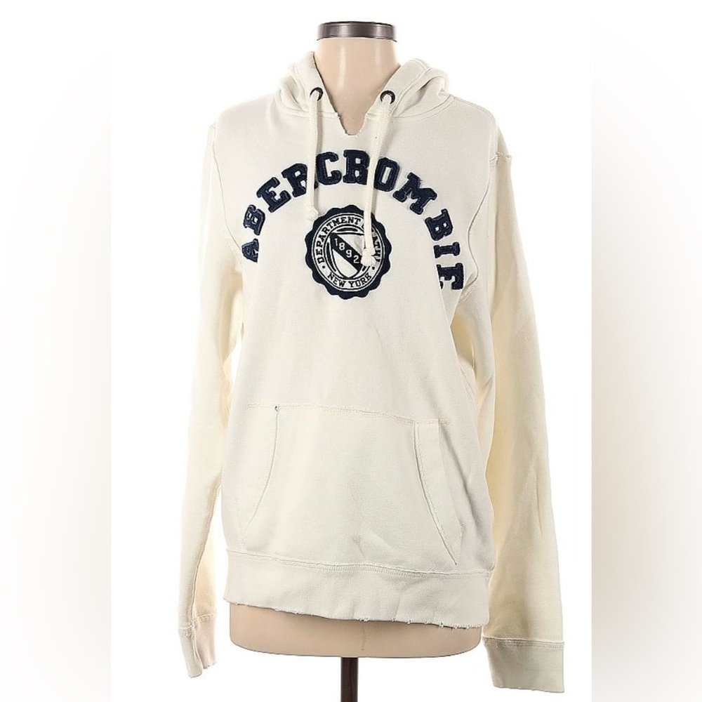Abercrombie & Fitch Off-White Drawstring Hoodie Sweatshirt - Picture 4 of 9